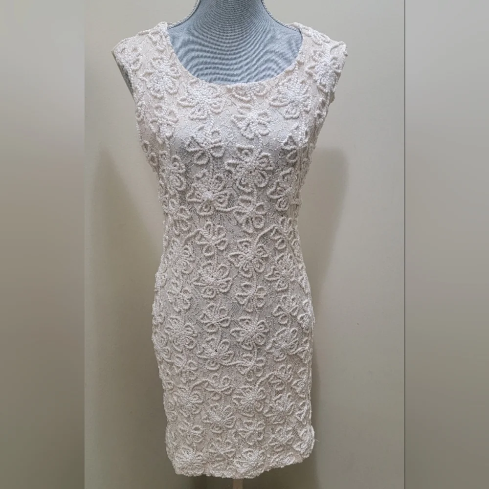 #34 VINTAGE SUZY SHEIR  INSPIRED 1960'S CROCHET DESIGNED DRESS Med P2p18 L35 - Picture 4 of 9